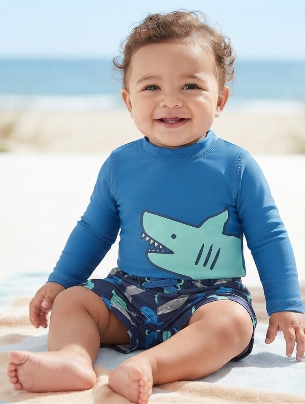 Cat &Jack 3-6M Kids Blue Shark Rash Guard Swim Set